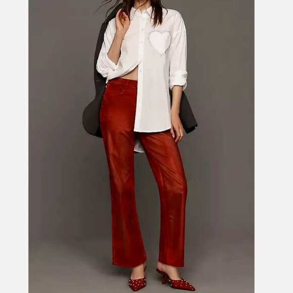 Anthropologie Pilcro The Annie Flocked High-Rise Straight-Leg Jeans 27 NWT Red